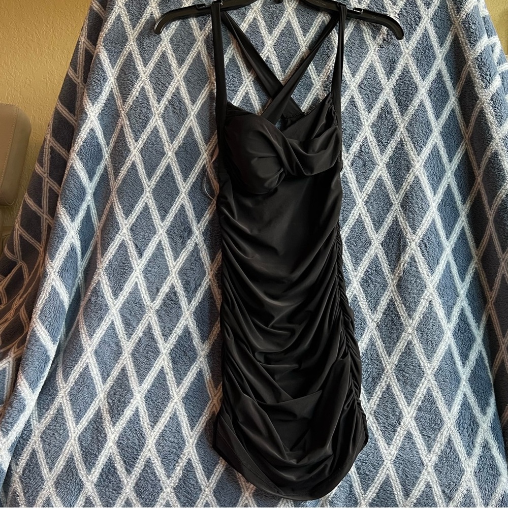 Chic Black Ruched Mini Dress
